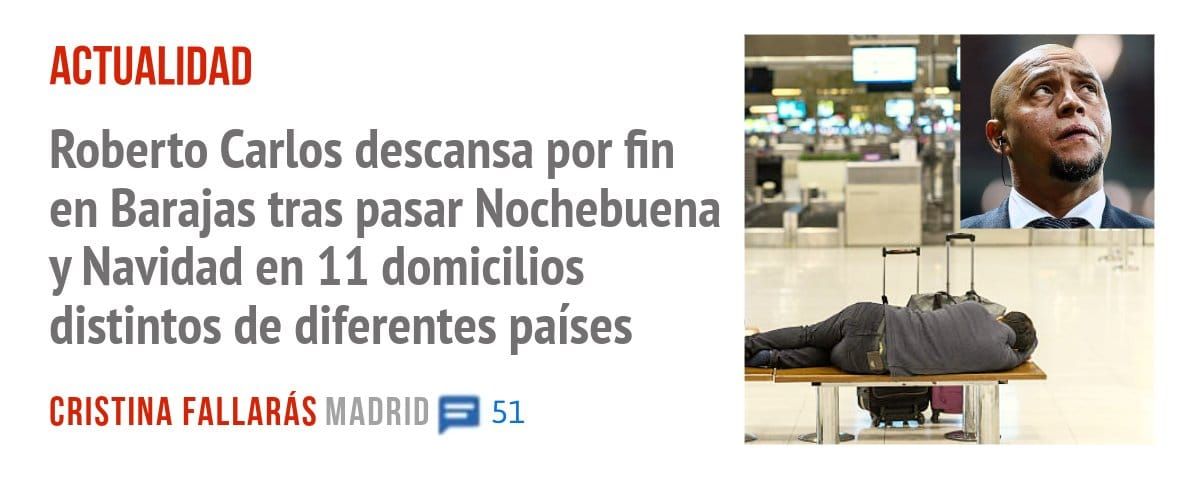 ACTUALIDAD. Roberto Carlos descansa por fin en Barajas tras pasar Nochebuena y Navidad en 11 domicilios distintos de diferentes países