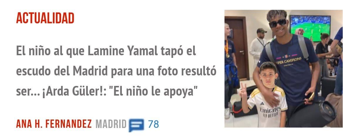 ACTUALIDAD. El niño al que Lamine Yamal tapó el escudo del Madrid para una foto resultó ser... iArda Güler!: "El niño le apoya"
