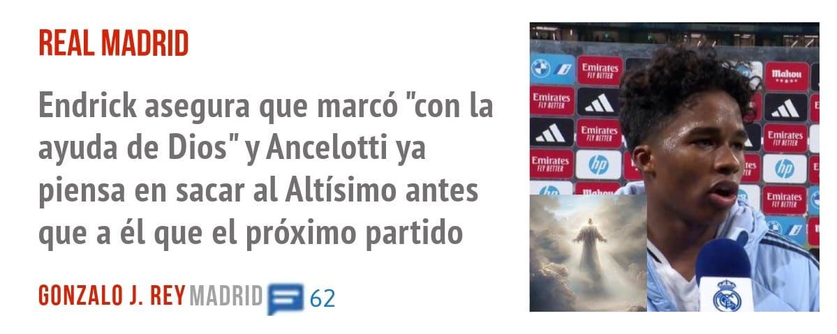 REAL MADRID. Endrick asegura que marcó "con la ayuda de Dios" y Ancelotti ya piensa en sacar al Altísimo antes que a él que el próximo partido