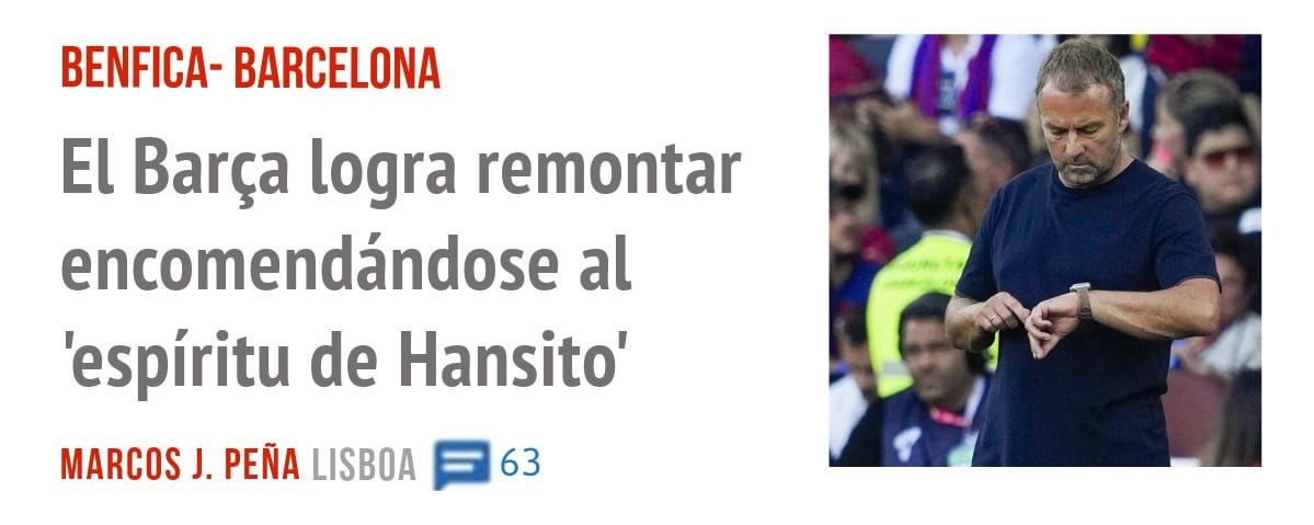 BENFICA- BARCELONA. El Barça logra remontar encomendándose al 'espíritu de Hansito'