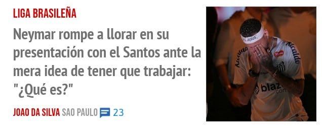 LIGA BRASILEÑA. Neymar rompe a llorar en su presentación con el Santos ante la mera idea de tener que trabajar: "¿Qué es?"
