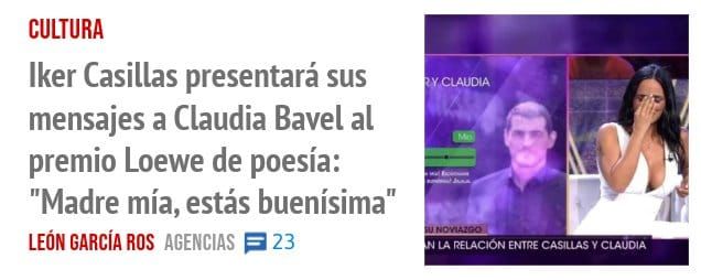 CULTURA. Iker Casillas presentará sus mensajes a Claudia Bavel al premio Loewe de poesía: "Madre mía, estás buenísima"