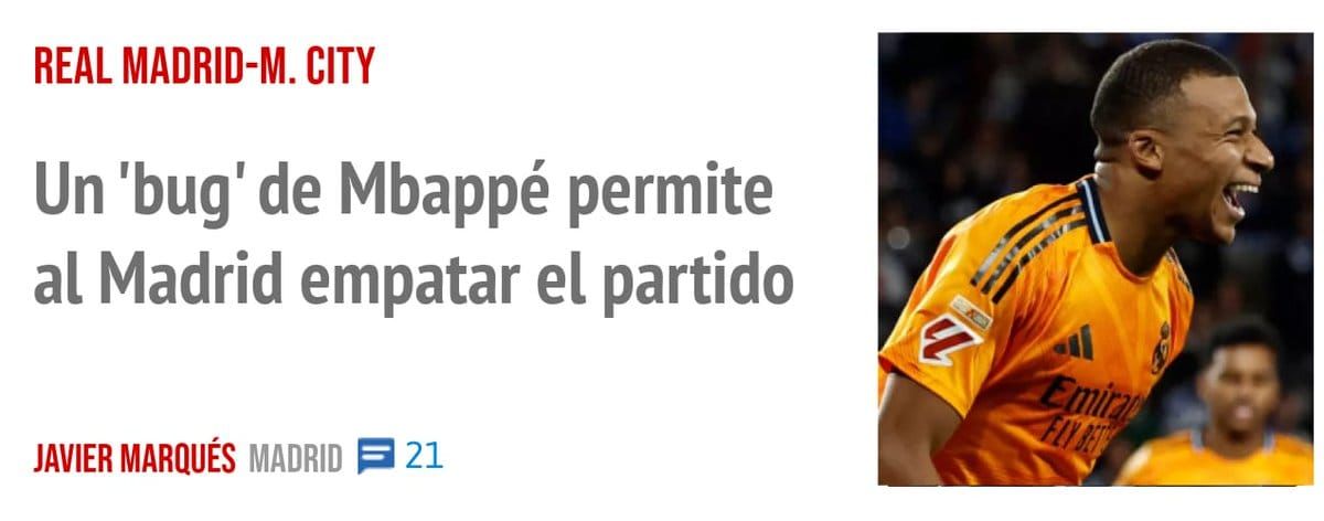 REAL MADRID-M. CITY. Un 'bug' de Mbappé permite al Madrid empatar el partido