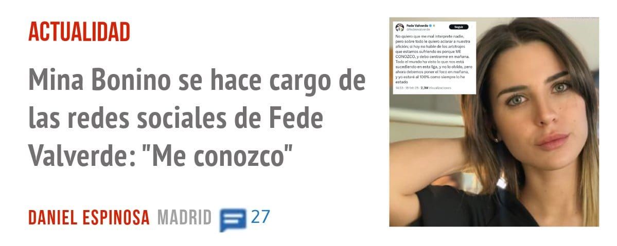 ACTUALIDAD. Mina Bonino se hace cargo de las redes sociales de Fede Valverde: "Me conozco"