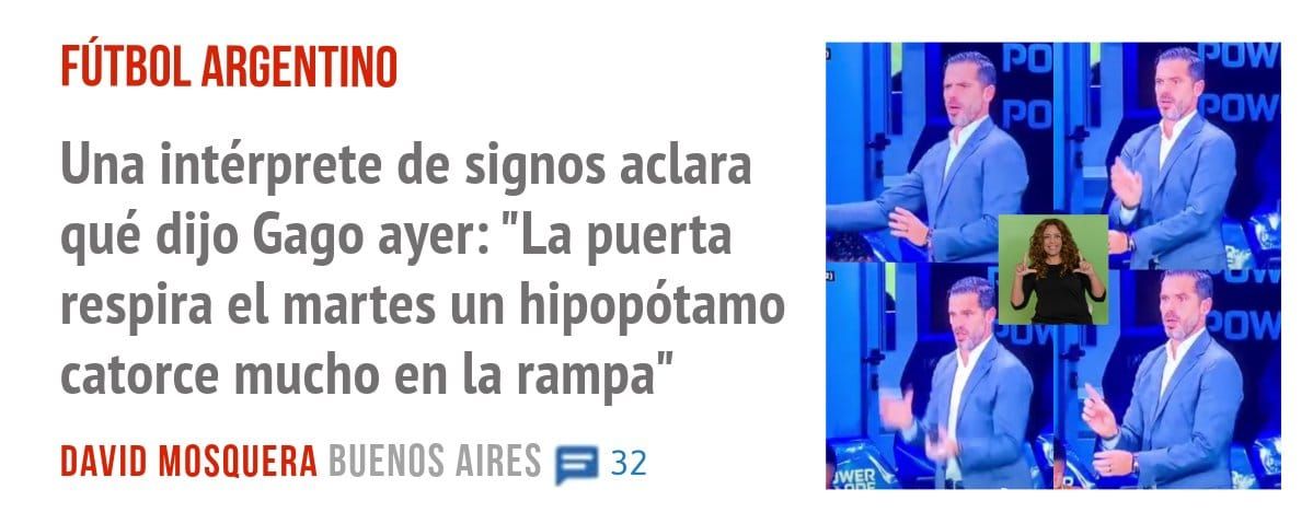 FÚTBOL ARGENTINO. Una intérprete de signos aclara qué dijo Gago ayer: "La puerta respira el martes un hipopótamo catorce mucho en la rampa"