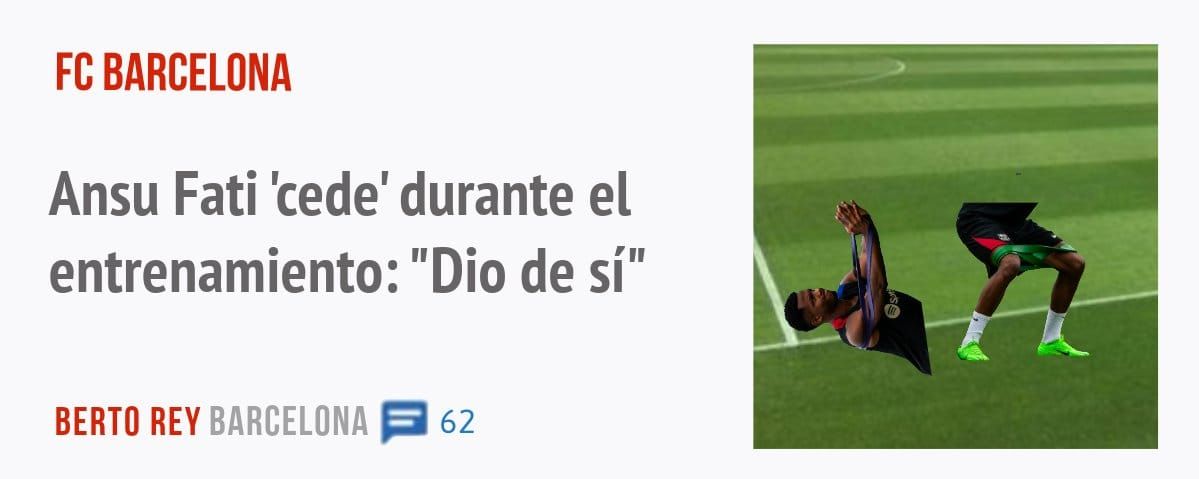 FC BARCELONA. Ansu Fati 'cede' durante el entrenamiento: "Dio de sí"