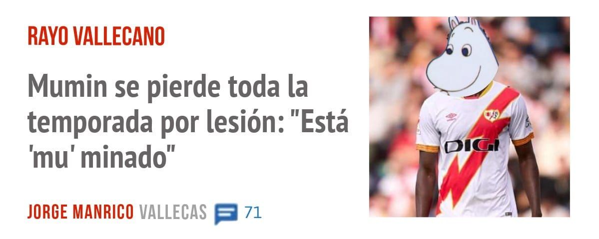 RAYO VALLECANO. Mumin se pierde toda la temporada por lesión: "Está 'mu' minado"