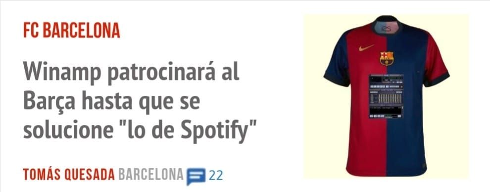FC BARCELONA. Winamp patrocinará al Barça hasta que se solucione "10 de Spotify"