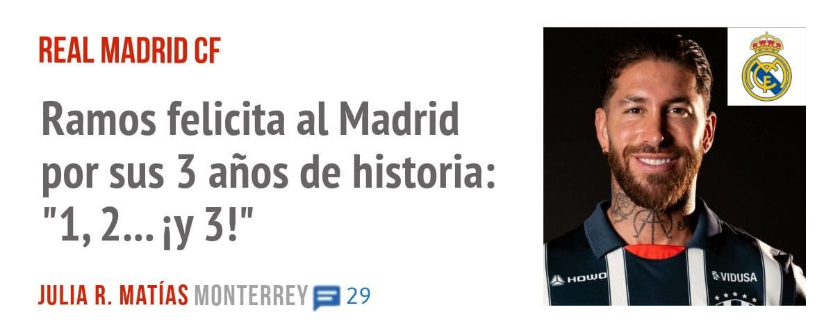 REAL MADRID CF. Ramos felicita al Madrid por sus 3 años de historia: