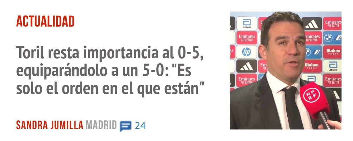 ACTUALIDAD. Toril resta importancia al 0-5, equiparándolo a un 5-0: "Es solo el orden en el que están"