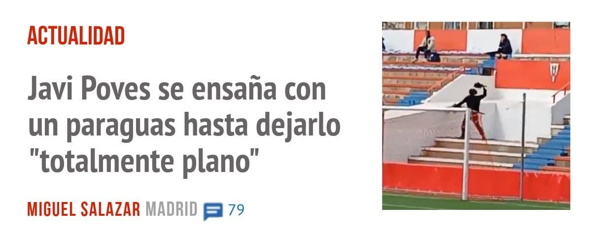 ACTUALIDAD. Javi Poves se ensaña con un paraguas hasta dejarlo "totalmente plano"