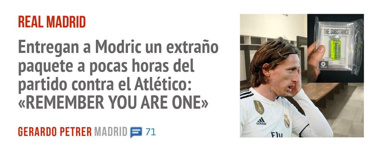 REAL MADRID. Entregan a Modric un extraño paquete a pocas horas del partido contra el Atlético: «REMEMBER YOU ARE ONE»