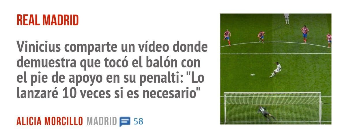 REAL MADRID. Vinicius comparte un vídeo donde demuestra que tocó el balón con el pie de apoyo en su penalti: "Lo lanzaré 10 veces si es necesario"