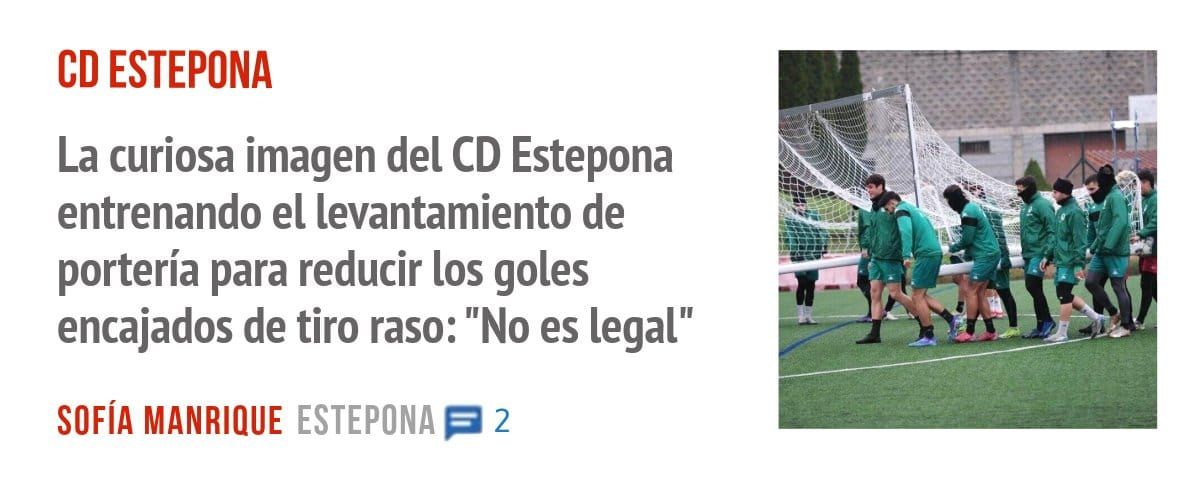 CD ESTEPONA. La curiosa imagen del CD Estepona entrenando el levantamiento de portería para reducir los goles encajados de tiro raso: "No es legal"
