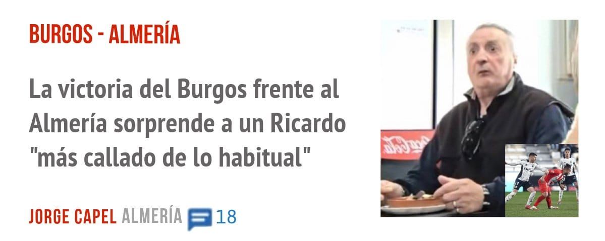 BURGOS - ALMERÍA. La victoria del Burgos frente al Almería sorprende a un Ricardo "más callado de 10 habitual"