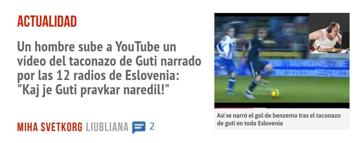 ACTUALIDAD. Un hombre sube a YouTube un vídeo del taconazo de Guti narrado por las 12 radios de Eslovenia: "Kaj je Guti pravkar naredil!"