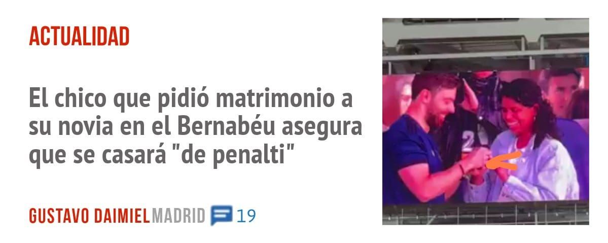 ACTUALIDAD. El chico que pidió matrimonio a su novia en el Bernabéu asegura que se casará "de penalti"