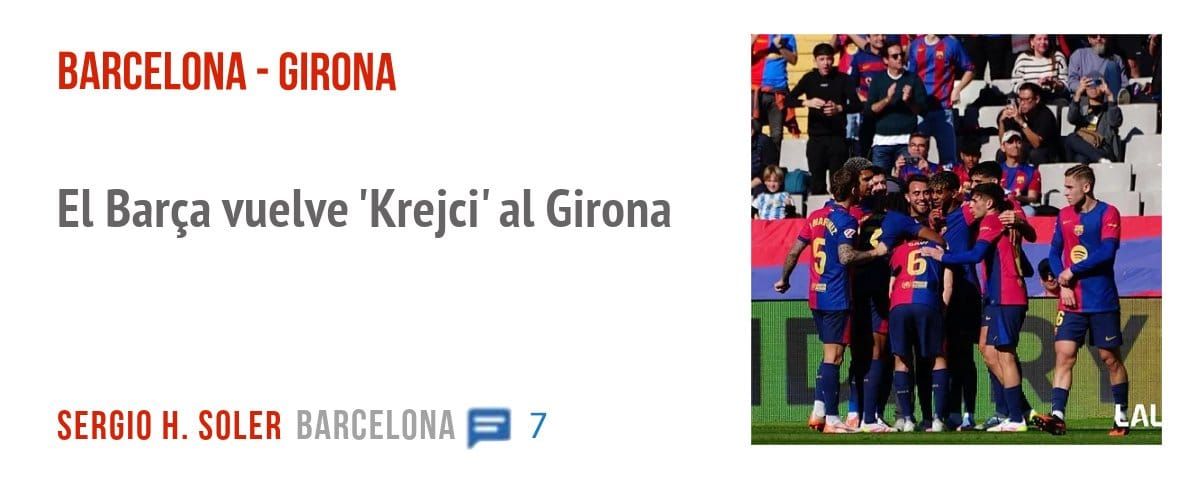 BARCELONA - GIRONA. El Barça vuelve 'Krejci' al Girona