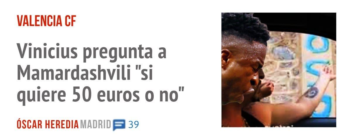 VALENCIA CF. Vinicius pregunta a Mamardashvili "si quiere 50 euros o no"