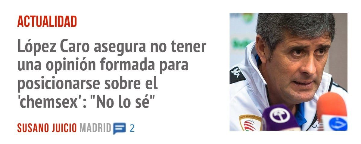 ACTUALIDAD. López Caro asegura no tener una opinión formada para posicionarse sobre el 'chemsex': "No 10 sé"