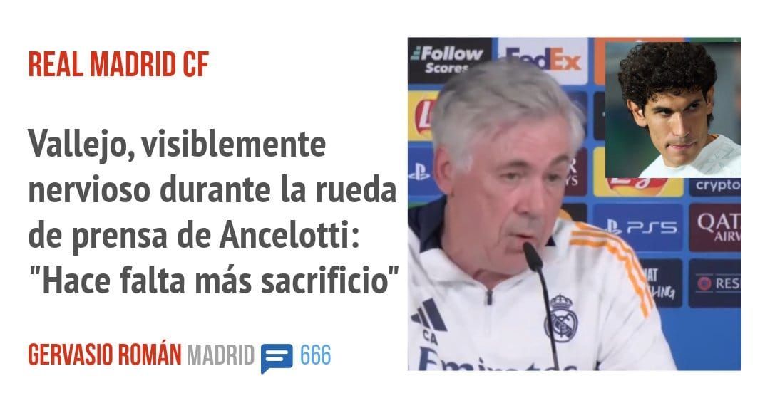 REAL MADRID CF. Vallejo, visiblemente nervioso durante la rueda de prensa de Ancelotti: "Hace falta más sacrificio"