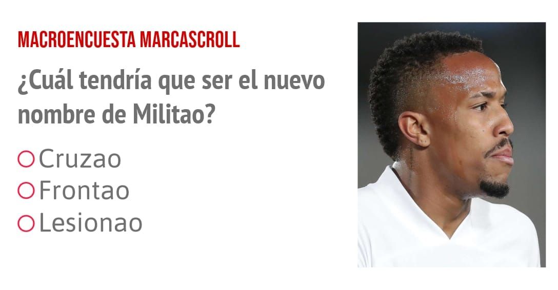 MACROENCUESTA MARCASCROLL. ¿Cuál tendría que ser el nuevo nombre de Militao? OCruzao O Frontao O Lesionao