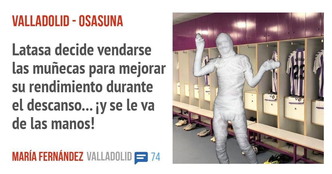 VALLADOLID - OSASUNA. Latasa decide vendarse las muñecas para mejorar su rendimiento durante el descanso... iy se le va de las manos!