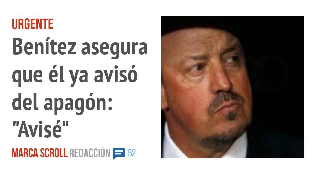URGENTE. Benítez asegura que él ya avisó del apagón: "Avisé"