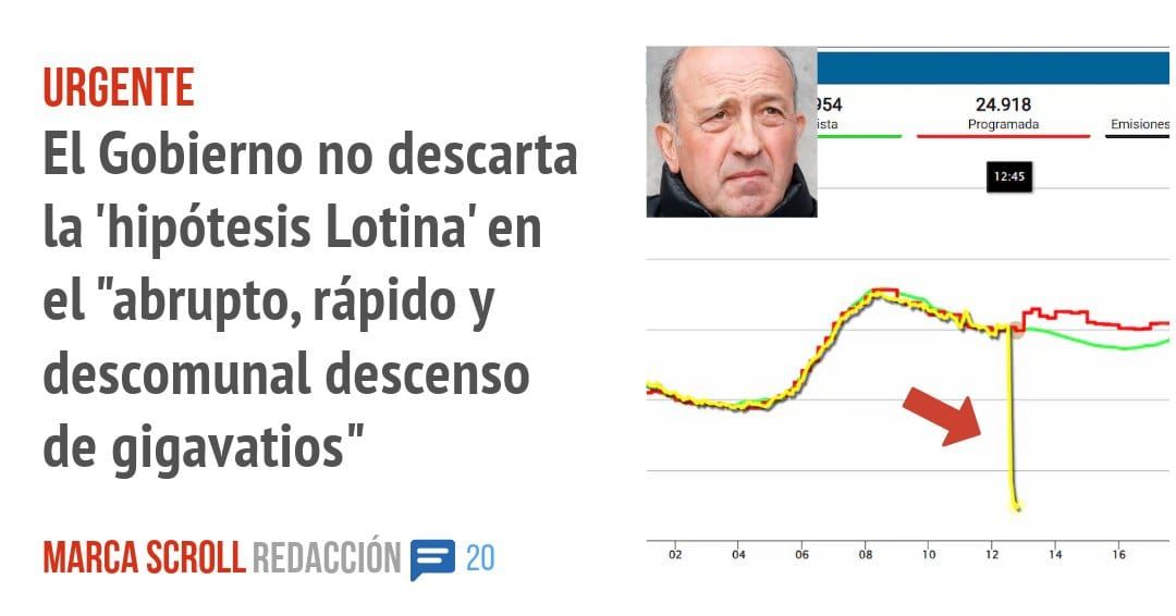URGENTE. El Gobierno no descarta la 'hipótesis Lotina' en el "abrupto, rápido y descomunal descenso de gigavatios"