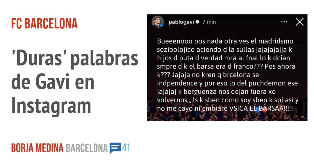 FC BARCELONA. 'Duras' palabras de Gavi en Instagram