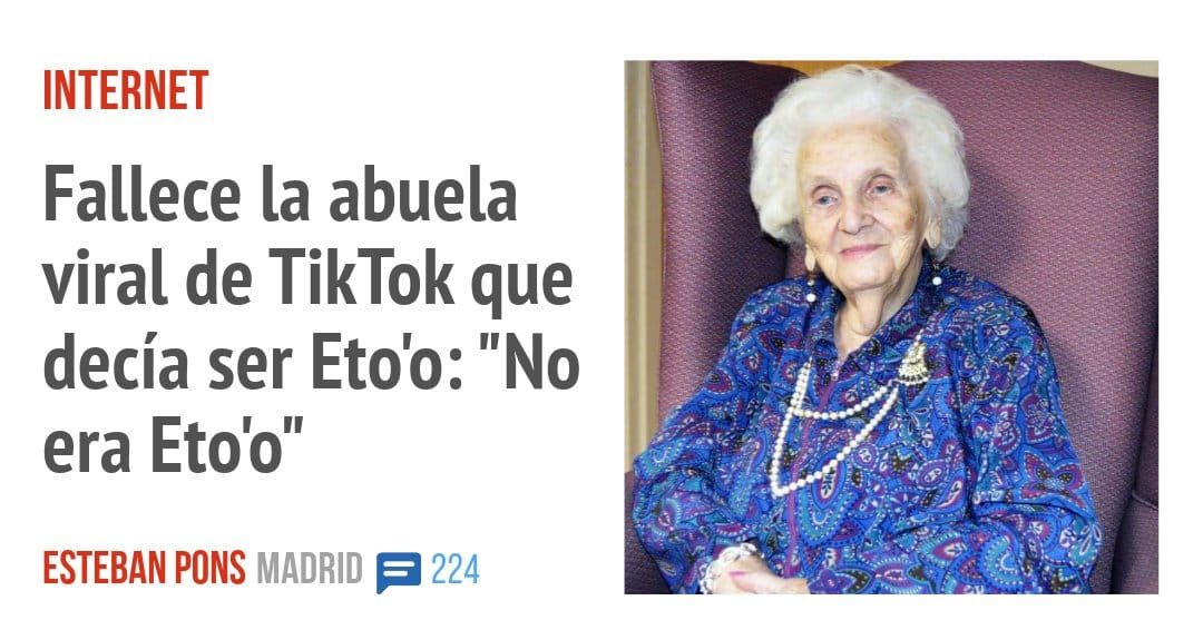INTERNET. Fallece la abuela viral de TikTok que decía ser Eto'o: "No era Eto'o"