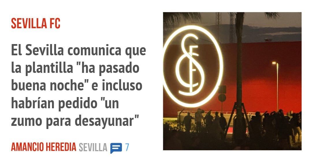 SEVILLA FC. El Sevilla comunica que la plantilla "ha pasado buena noche" e incluso habrían pedido "un zumo para desayunar"