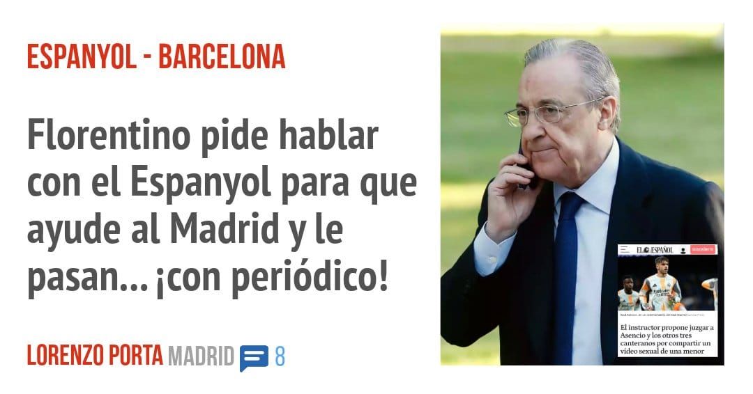 ESPANYOL - BARCELONA. Florentino pide hablar con el Espanyol para que ayude al Madrid y le pasan... icon periódico!
