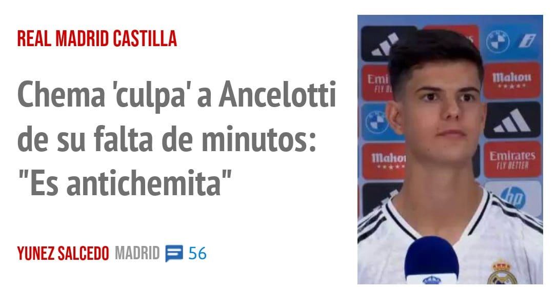 REAL MADRID CASTILLA. Chema 'culpa' a Ancelotti de su falta de minutos: "Es antichemita"