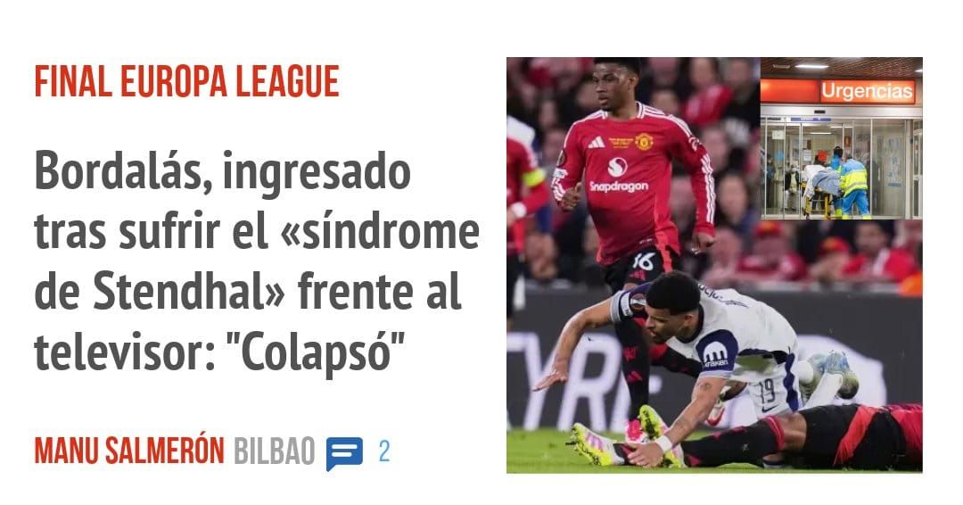 FINAL EUROPA LEAGUE. Bordalás, ingresado tras sufrir el «síndrome de Stendhal» frente al televisor: "Colapsó"