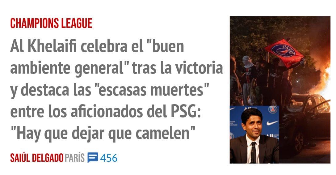 CHAMPIONS LEAGUE. Al Khelaifi celebra el "buen ambiente general" tras la victoria y destaca las "escasas muertes" entre los aficionados del PSG: "Hay que dejar que camelen"