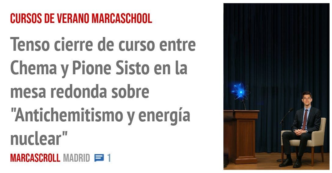 CURSOS DE VERANO MARCASCHOOL. Tenso cierre de curso entre Chema y Pione Sisto en la mesa redonda sobre "Antichemitismo y energía nuclear"