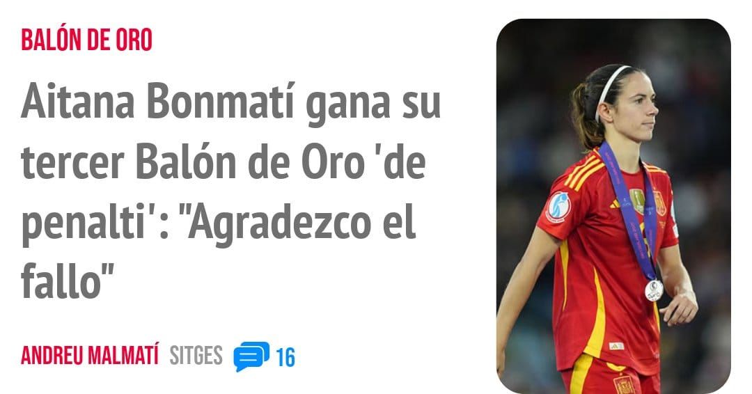 BALÓN DE ORO. Aitana Bonmatí gana su tercer Balón de Oro 'de penalti': "Agradezco el fallo"