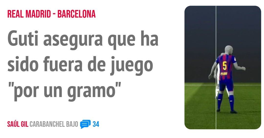 REAL MADRID - BARCELONA. Guti asegura que ha sido fuera de juego "por un gramo"