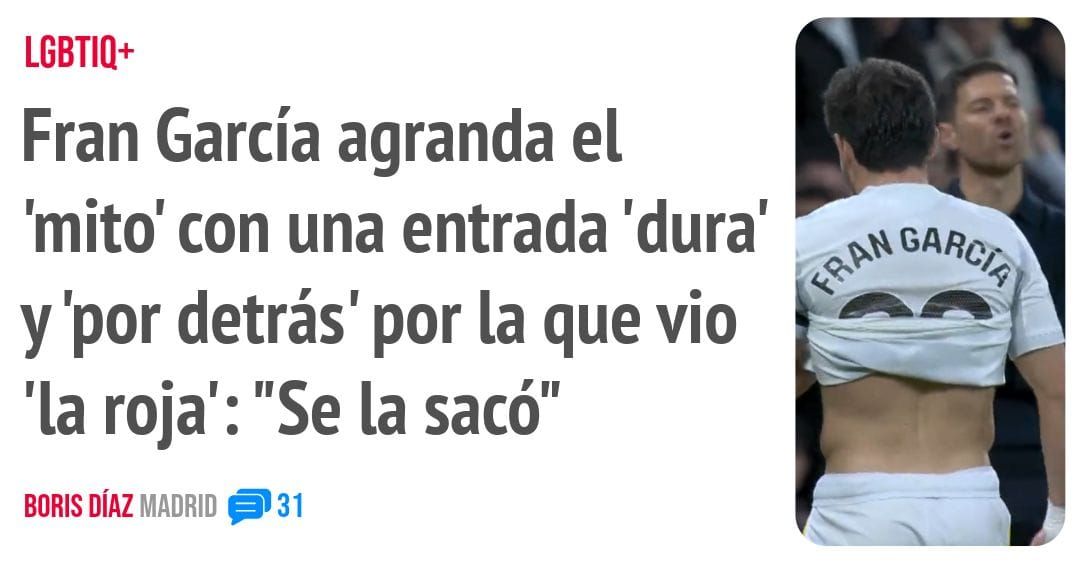 LGBTIQ+. Fran García agranda el 'mito' con una entrada 'dura' y 'por detrás' por la que vio 'la roja': "Se la sacó"