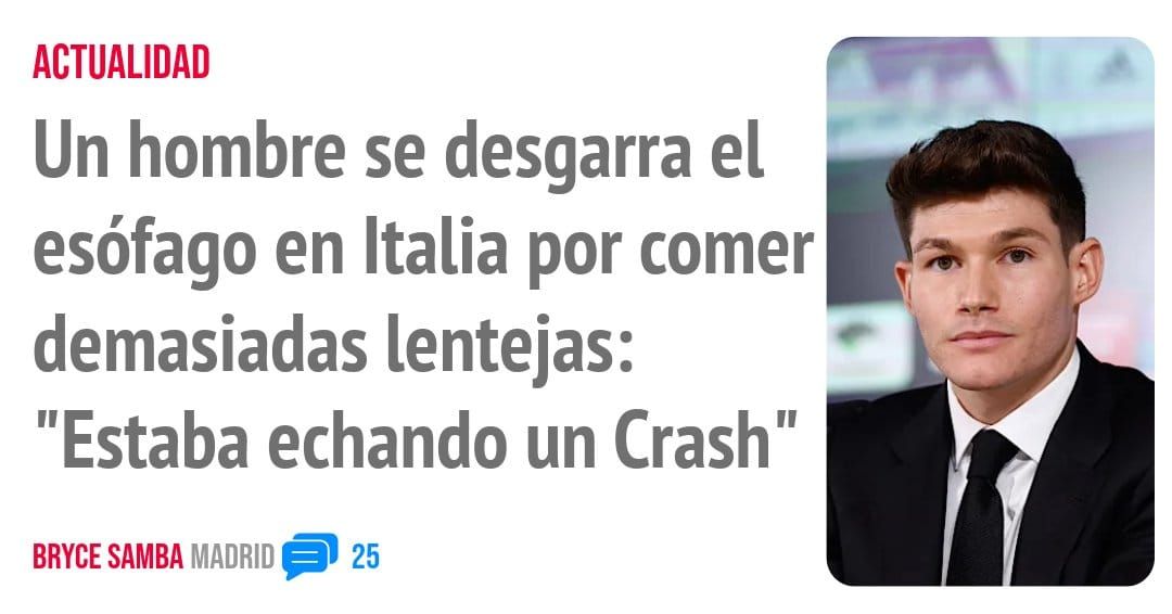 ACTUALIDAD. Un hombre se desgarra el esófago en Italia por comer demasiadas lentejas: "Estaba echando un Crash"