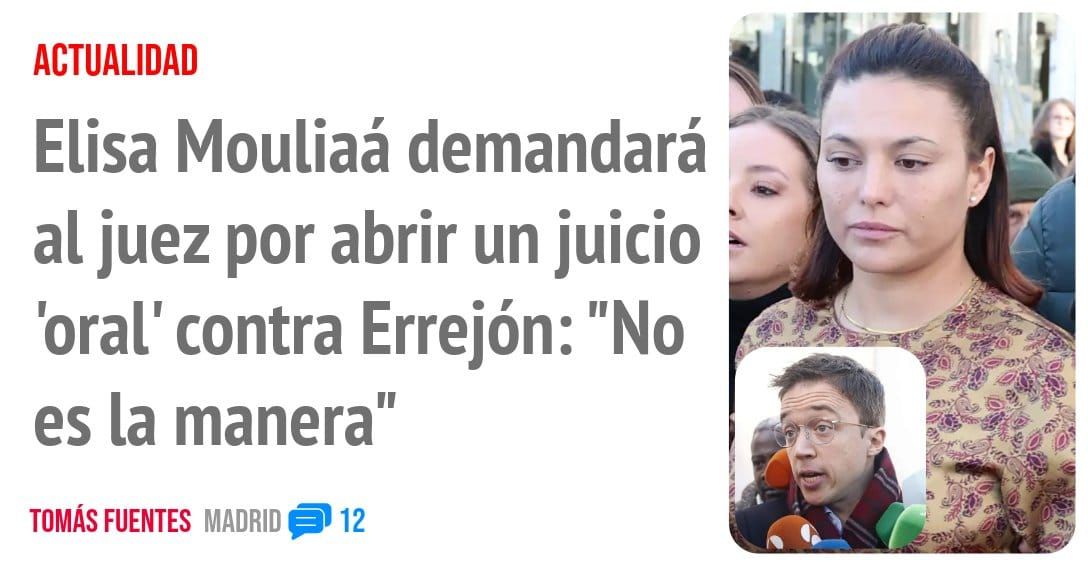 ACTUALIDAD. Elisa Mouliaá demandará al juez por abrir un juicio 'oral' contra Errejón: "No es la manera"