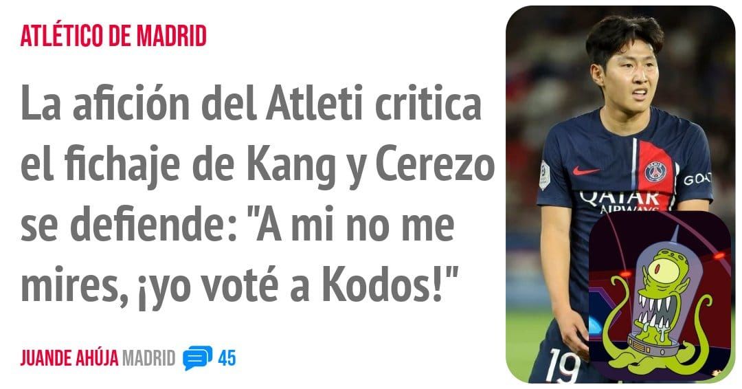 ATLÉTICO DE MADRID. La afición del Atleti critica el fichaje de Kang y Cerezo se defiende: "A mi no me mires, iyo voté a Kodos!"