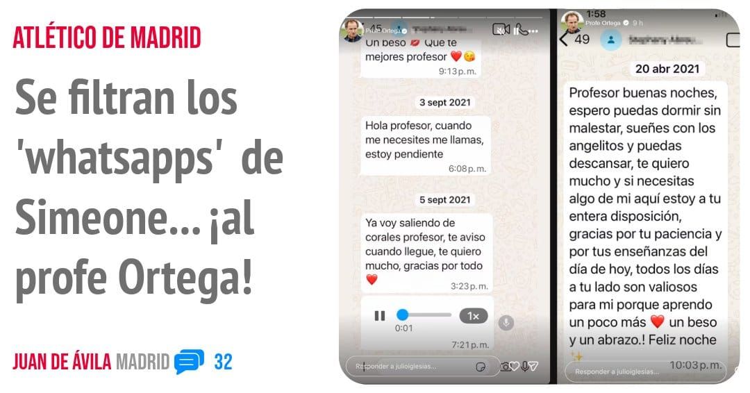 ATLÉTICO DE MADRID. Se filtran los 'whatsapps' de Simeone... PI profe Ortega!