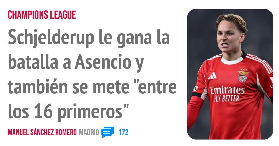 CHAMPIONS LEAGUE. Schjelderup le gana la batalla a Asencio y también se mete "entre los 16 primeros"