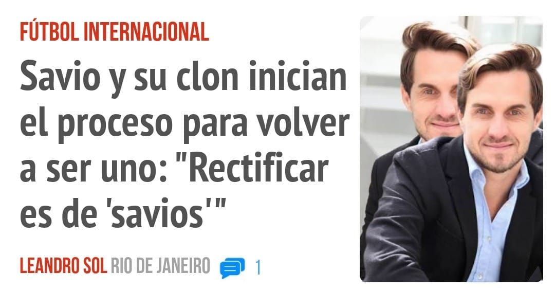 FÚTBOL INTERNACIONAL. Savio y su clon inician el proceso para volver a ser uno: "Rectificar es de 'savios"'