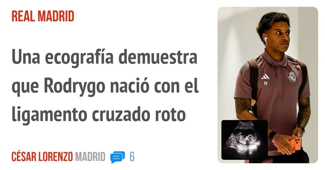 REAL MADRID. Una ecografía demuestra que Rodrygo nació con el ligamento cruzado roto