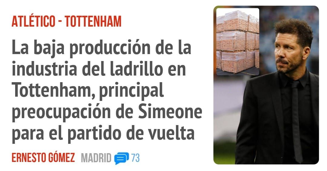 ATLÉTICO - TOTTENHAM. La baja producción de la industria del ladrillo en Tottenham, principal preocupación de Simeone para el partido de vuelta