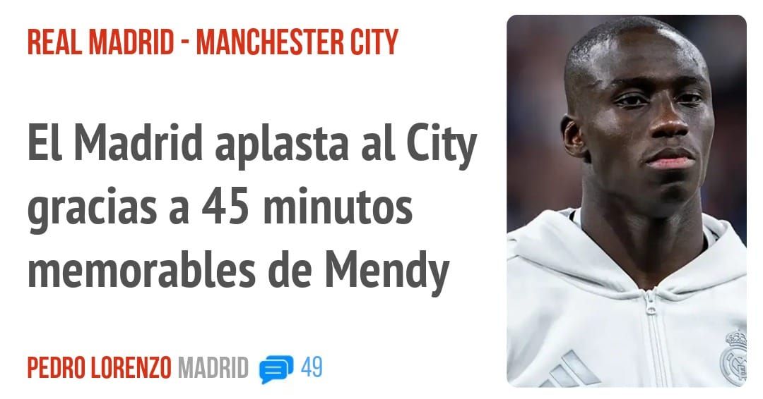 REAL MADRID - MANCHESTER CITY. El Madrid aplasta al City gracias a 45 minutos memorables de Mendy