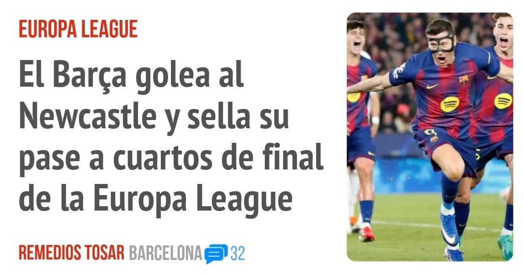 EUROPA LEAGUE. El Barça golea al Newcastle y sella su pase a cuartos de final de la Europa League